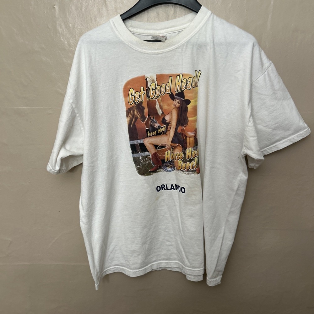2008 White T Shirt Horse Head Beer Orlando‎ Florida XL